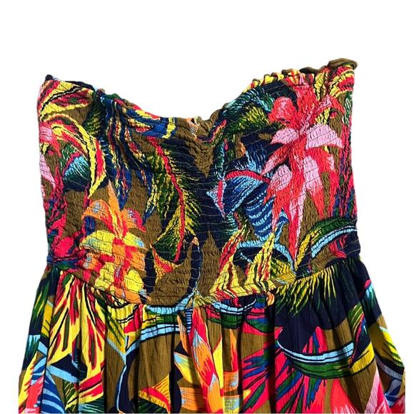 Aerie Womens Sun Dress XS Floral Smocked Bodice Strapless Ruffle Flare Bottom - Picture 3 of 5